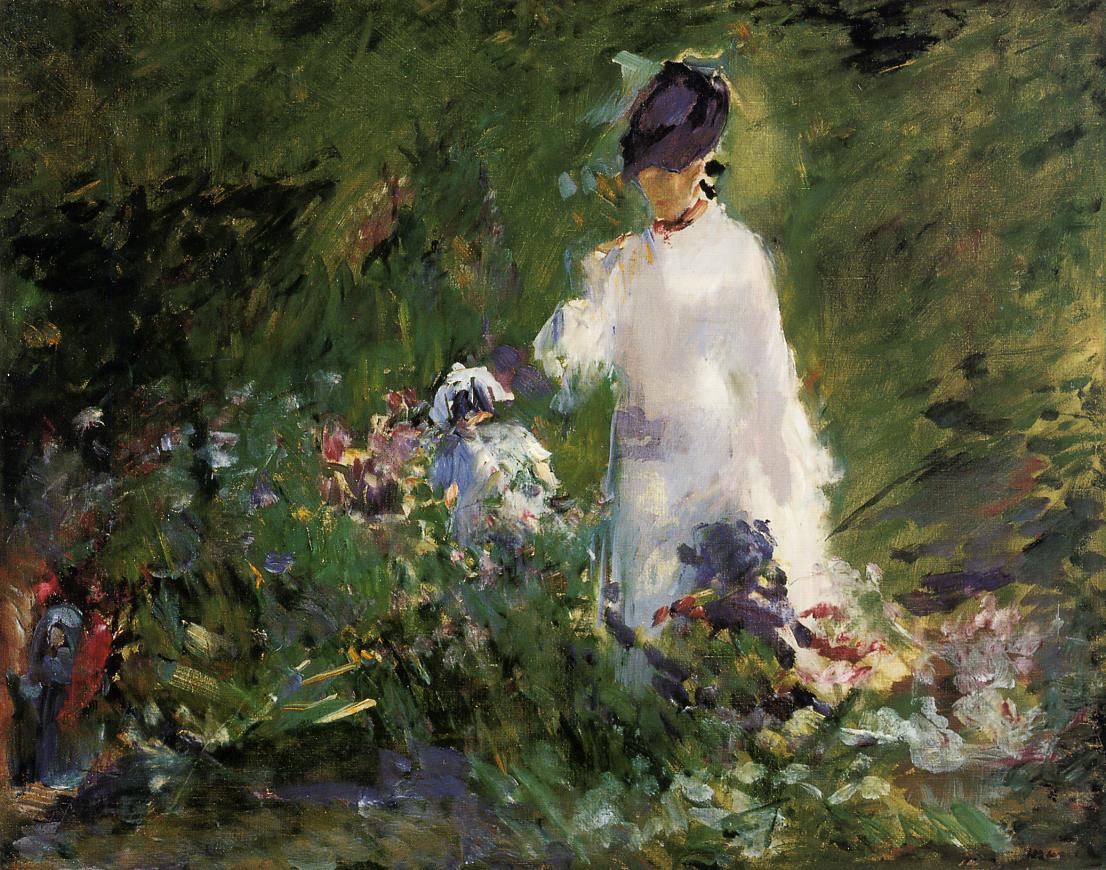 Young woman among the flowers (1879) - Edouard Manet Tablo