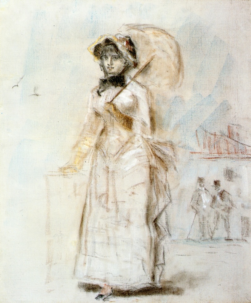 Young woman taking a walk holding an open umbrella (1880) - Edouard Manet Tablo