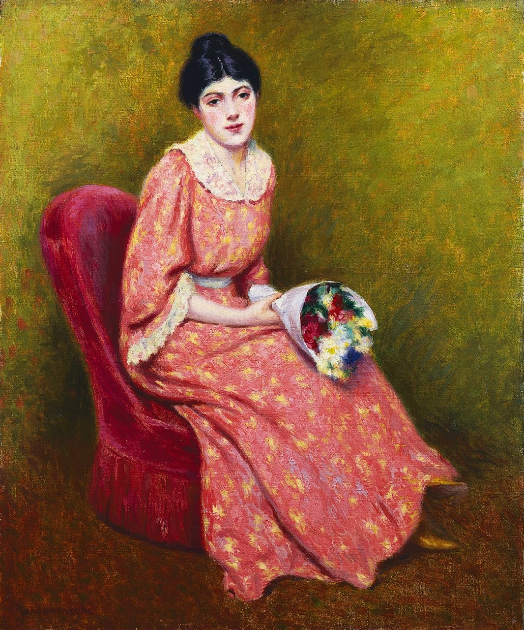 Young woman with a bouquet of flowers (1907) - Federico Zandomeneghi Tablo