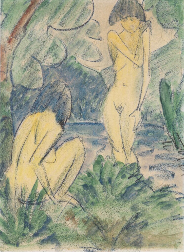 Zwei Badende Mädchen (1925) - Otto Mueller Tablo