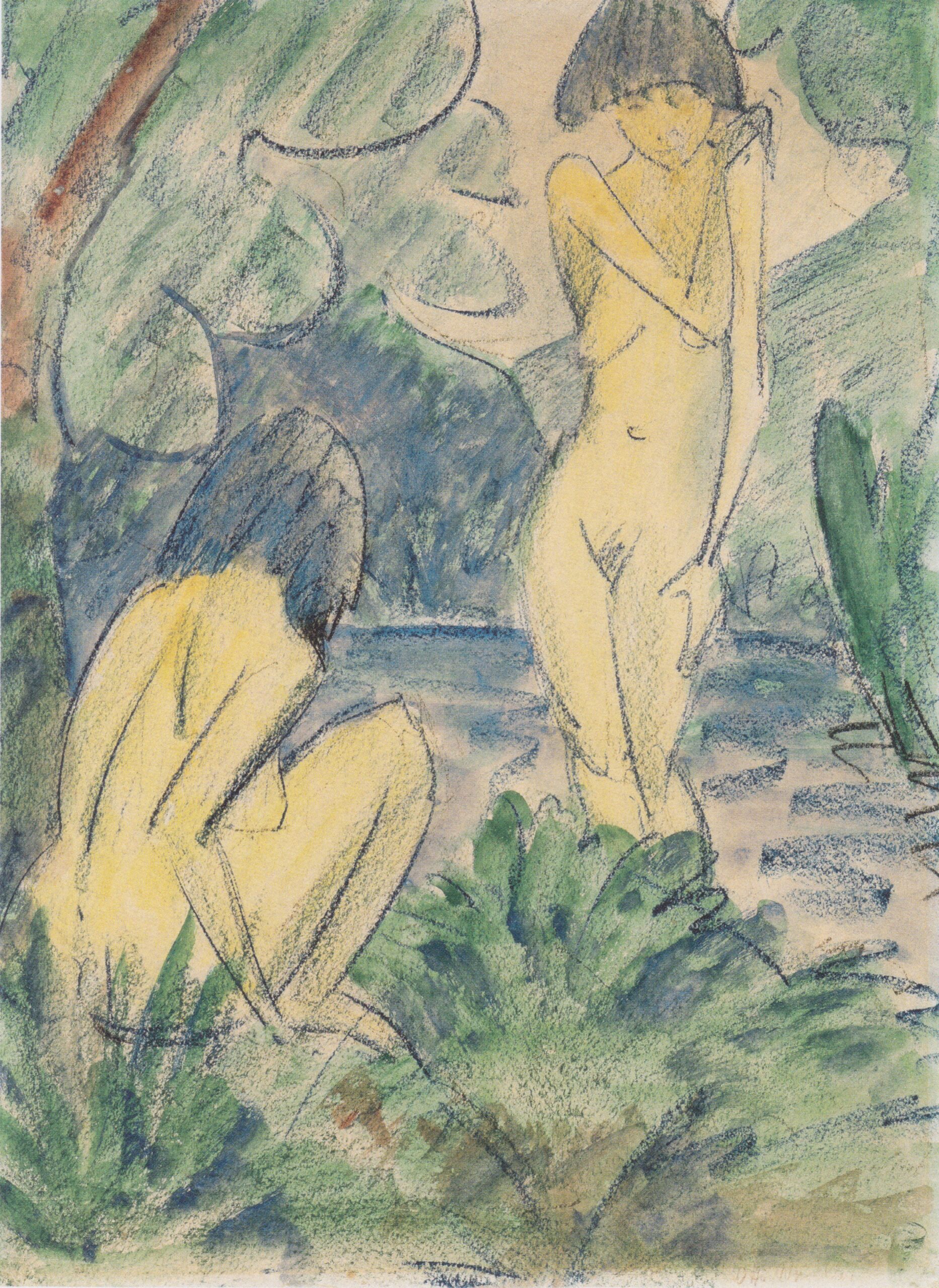 Zwei Badende Mädchen (1925) - Otto Mueller Tablo