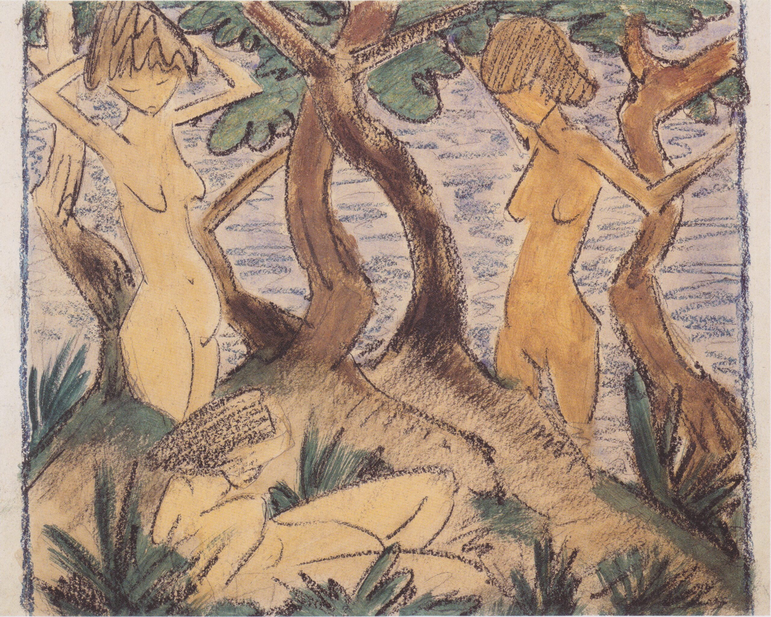 Zwei Badende Unter Bäumen (1923) - Otto Mueller Tablo