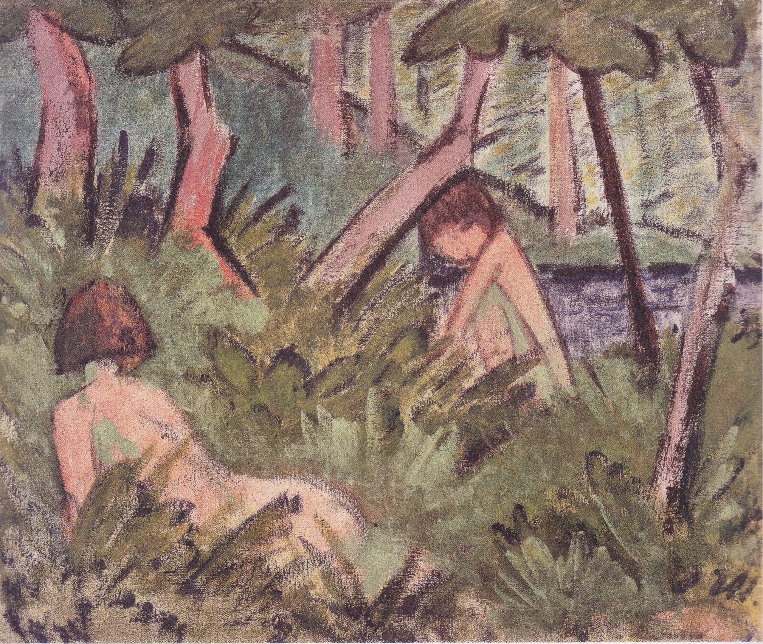 Zwei Im Wald Liegende Akte (1920) - Otto Mueller Tablo