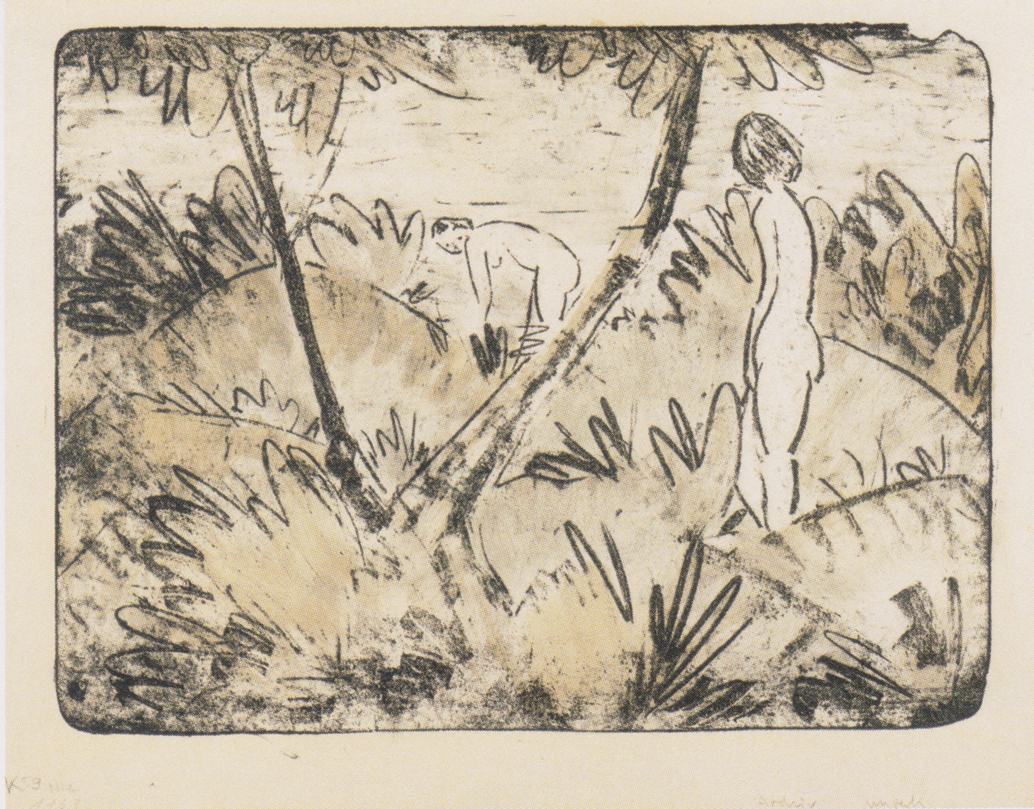 Zwei Mädchen Mit Gegabeltem Baum (1918) - Otto Mueller Tablo
