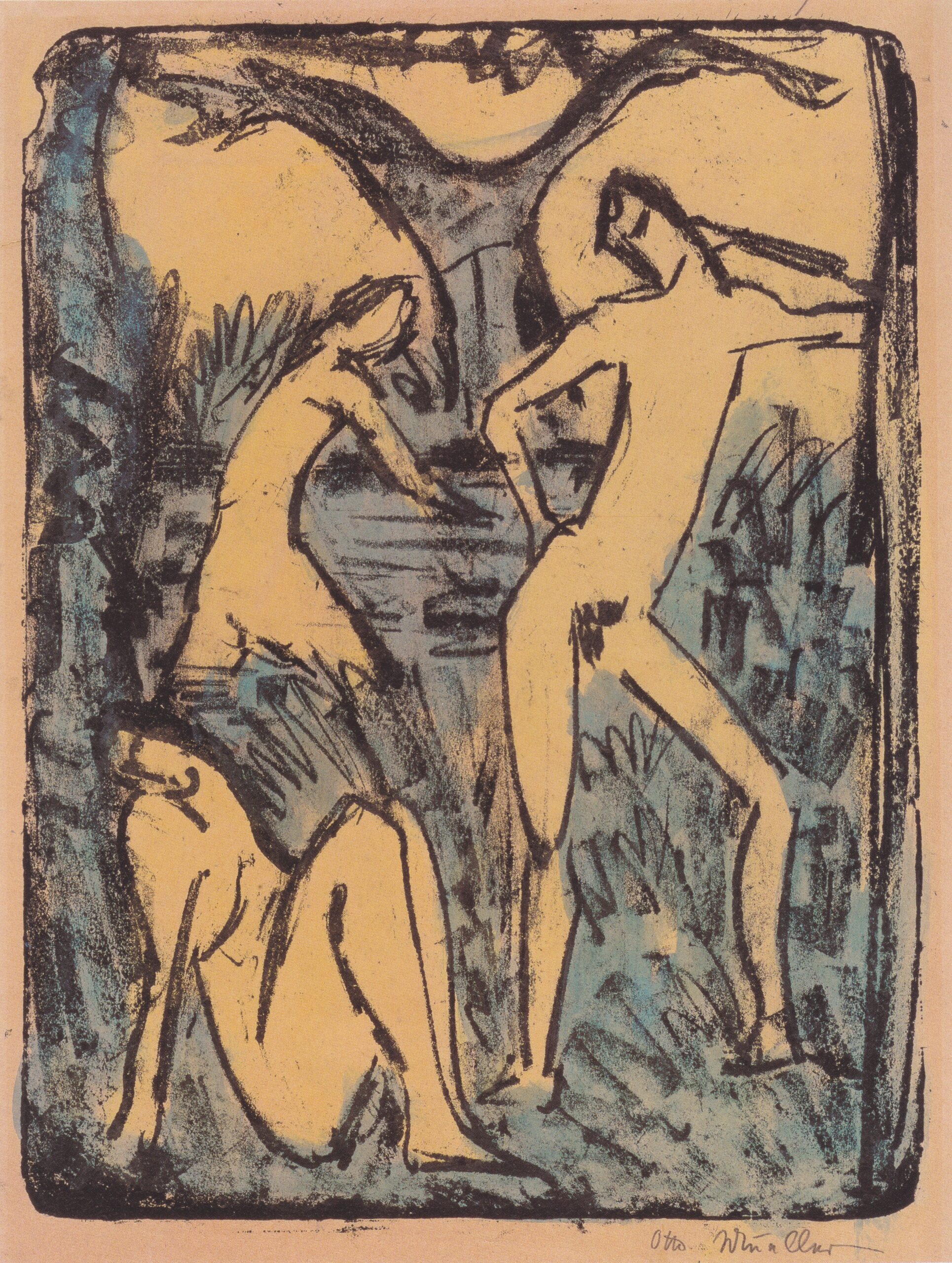 Zwei Mädchen Und Stehender Jüngling (1910) - Otto Mueller Tablo
