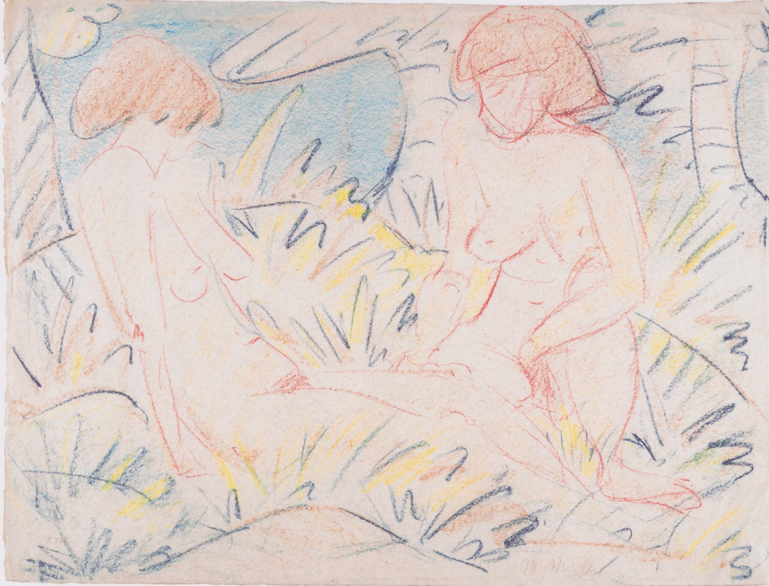 Zwei Mädchen, Die Eine Halb Im Gras Liegend (1924) - Otto Mueller Tablo