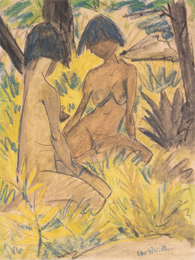 Zwei Sitzende Akte Im Gras (1925) - Otto Mueller Tablo