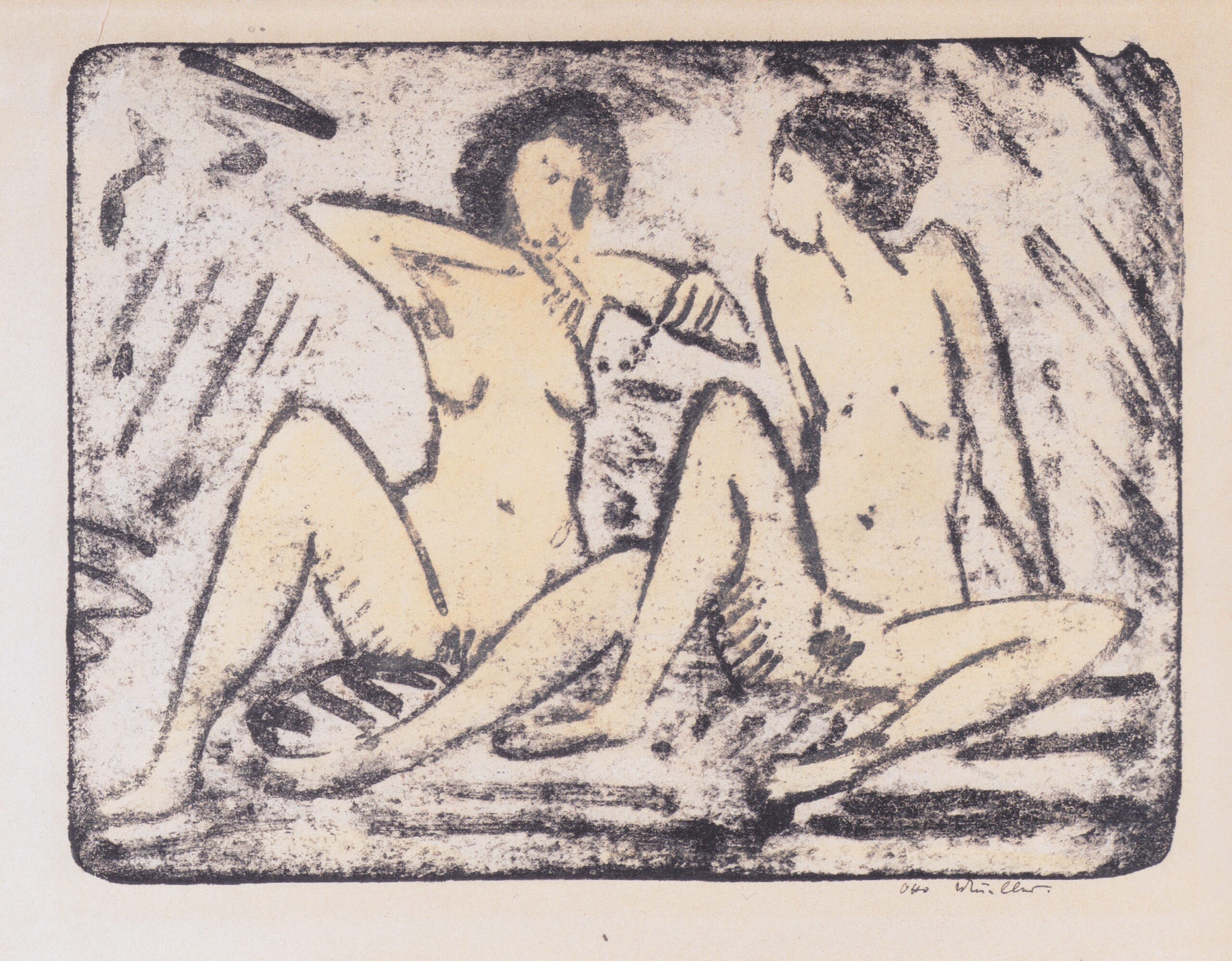 Zwei Sitzende Mädchen Mit Halskette (1912) - Otto Mueller Tablo