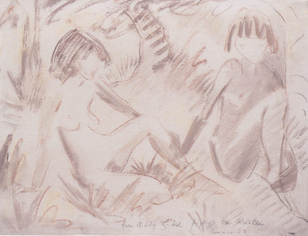 Zwei Sitzende Mädchenakte Im Freien (1923) - Otto Mueller Tablo