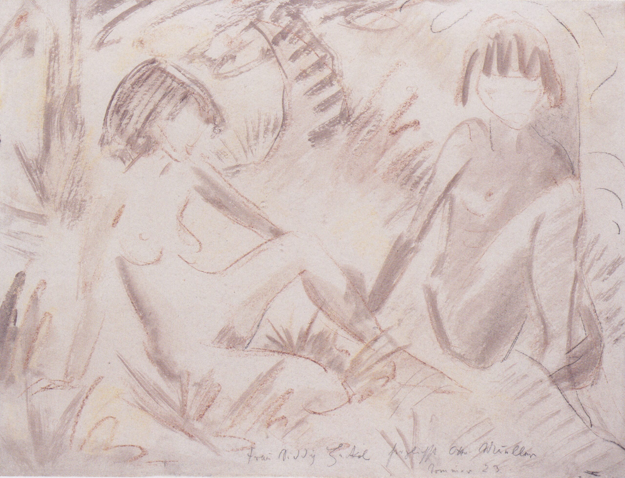 Zwei Sitzende Mädchenakte Im Freien (1923) - Otto Mueller Tablo