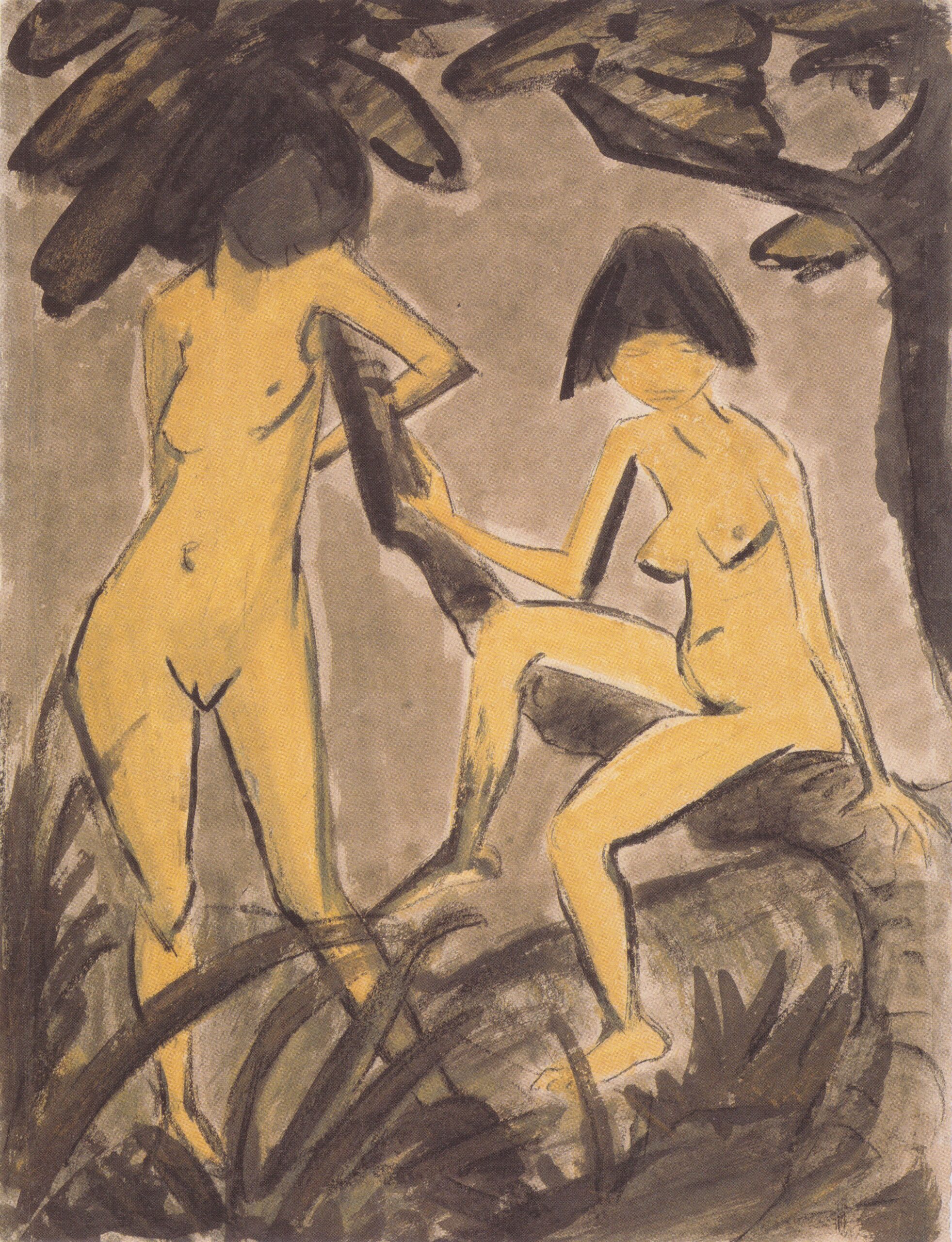 Zwei Weibliche Akte Am Baum (1925) - Otto Mueller Tablo