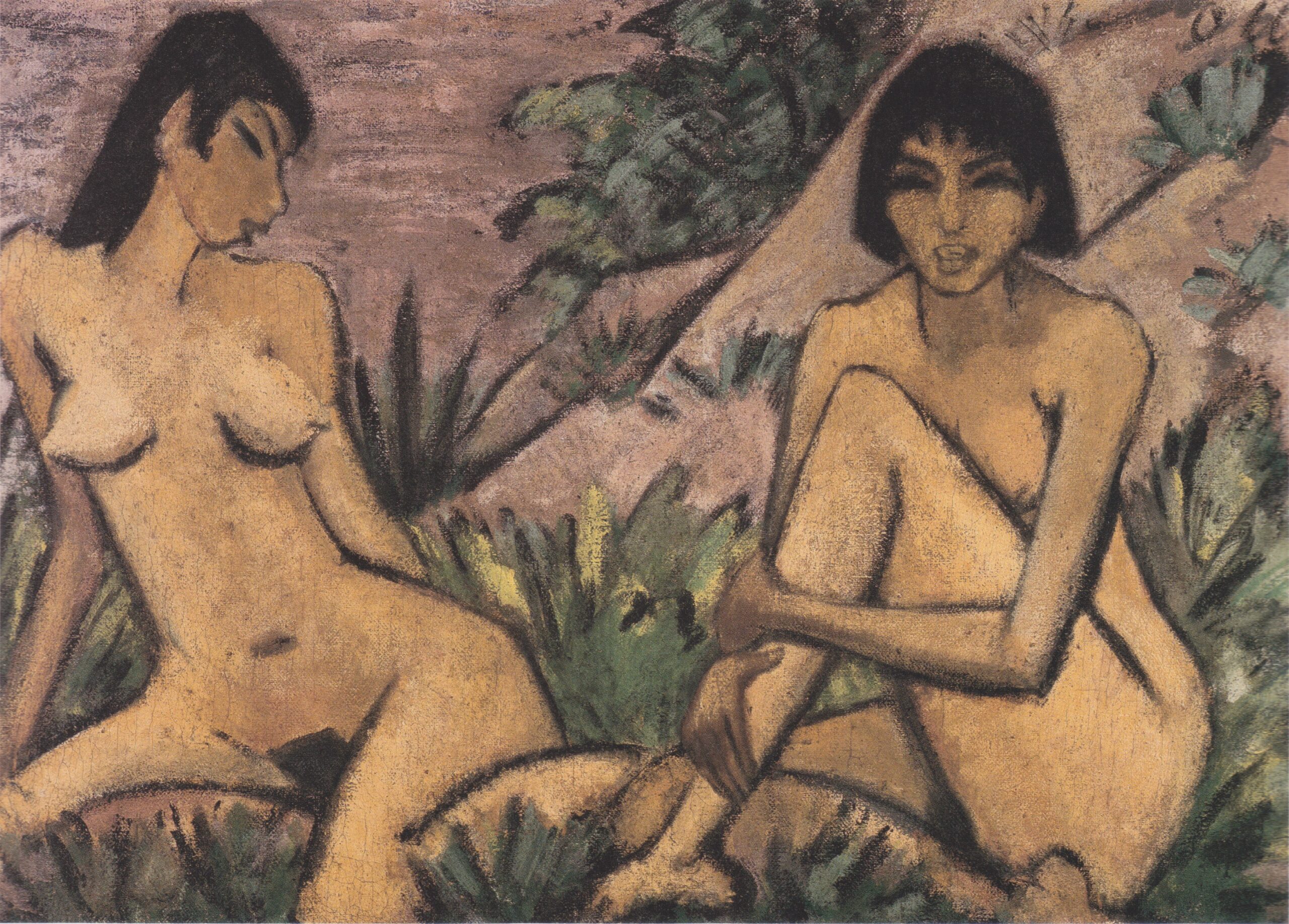 Zwei in Dünen Sitzende Mädchen (1926) - Otto Mueller Tablo