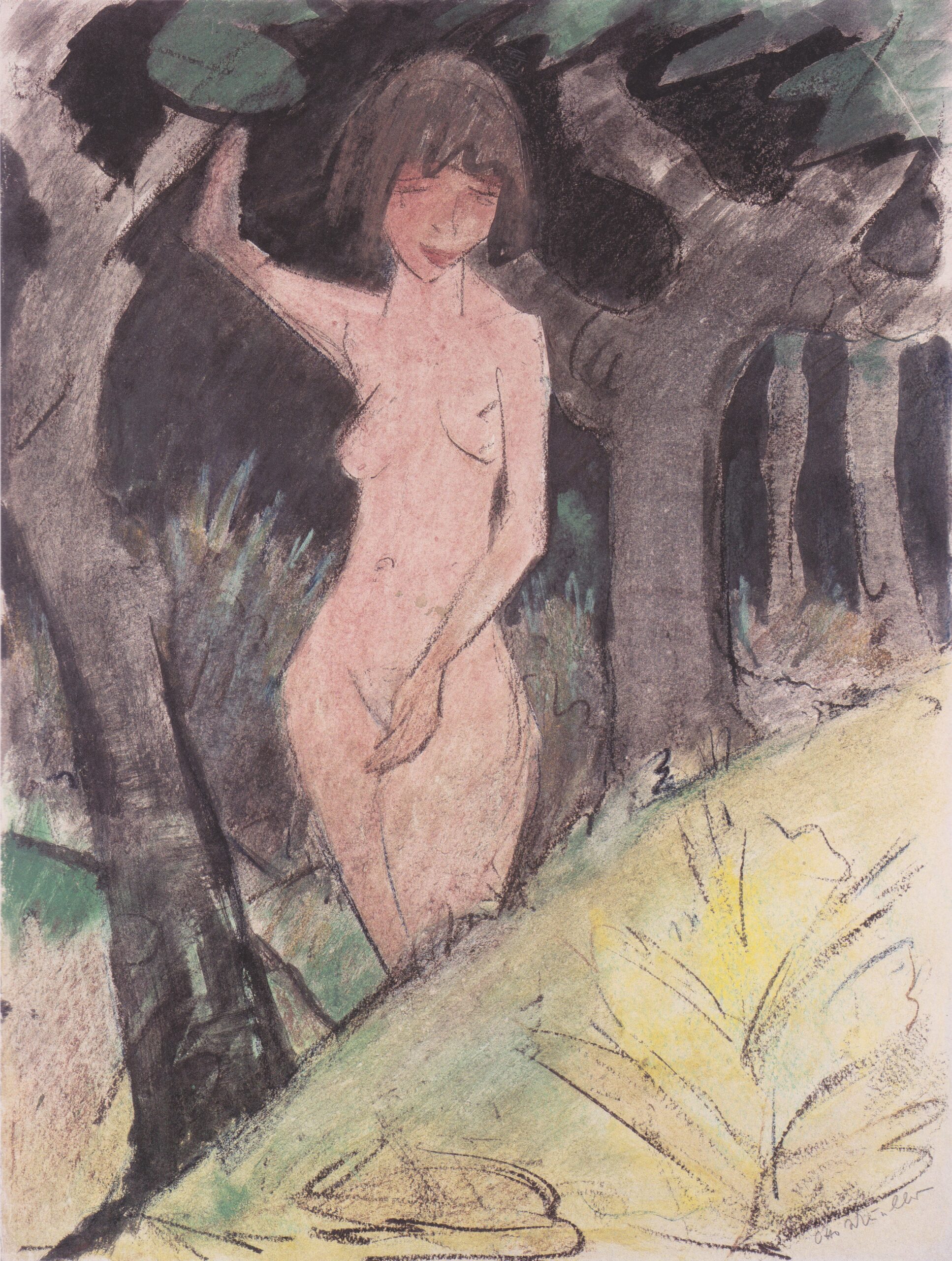 Zwischen Bäumen Stehendes Mädchen (1925) - Otto Mueller Tablo