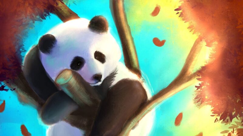 Ağaçta Panda Sonbahar Tablo - kanvas ve cam tablo | Dekolata