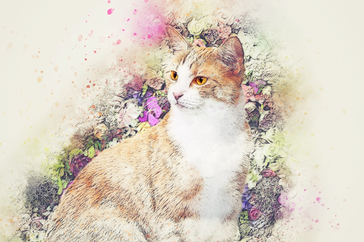 Çiçek Çelenkli Kedi Tablo