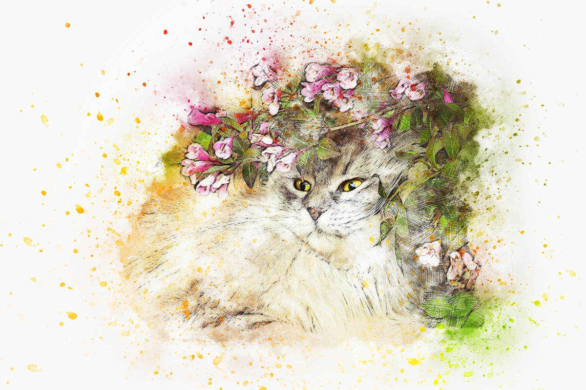 Çiçek Tacı Takan Kedi Tablo