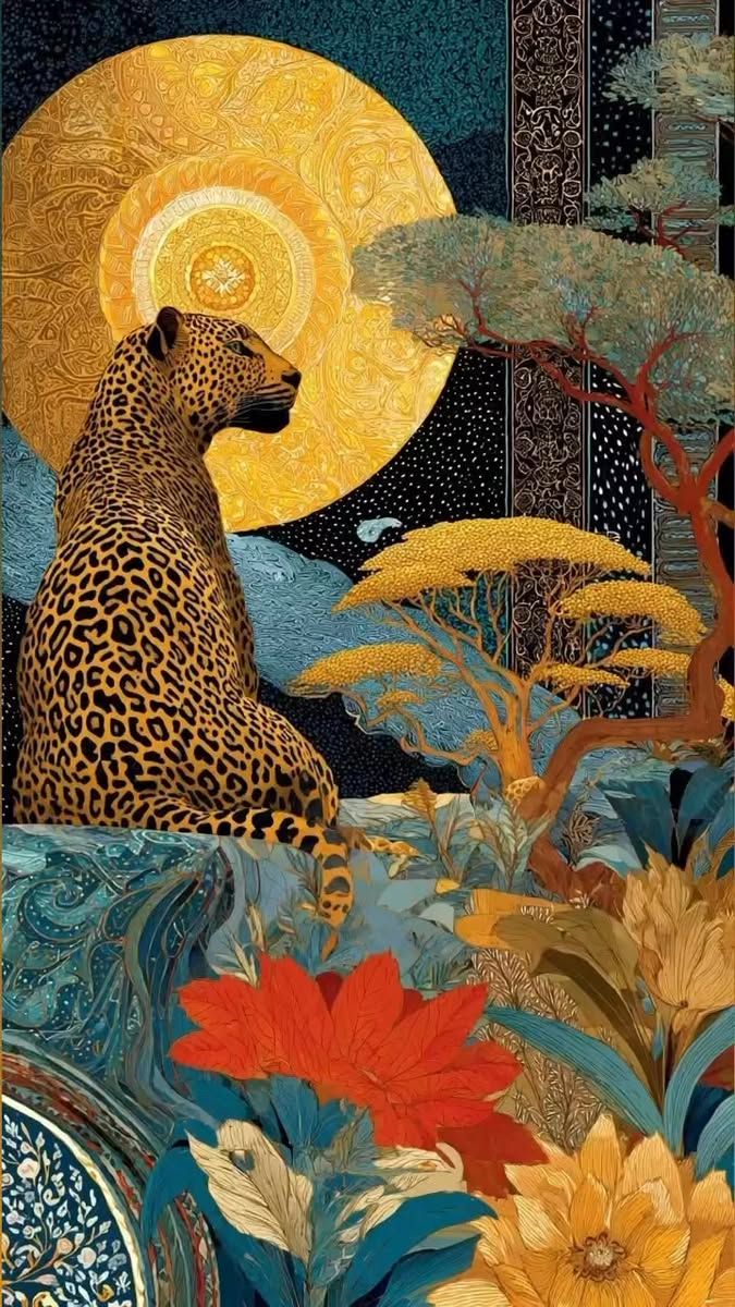 Çiçekler Arasında Leopar Tablo
