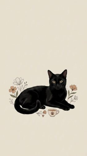 Çiçekler Arasında Siyah Kedi Tablo