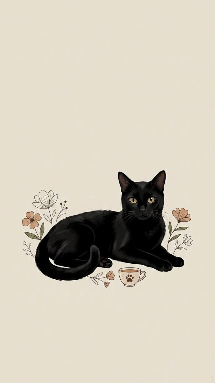 Çiçekler Arasında Siyah Kedi Tablo