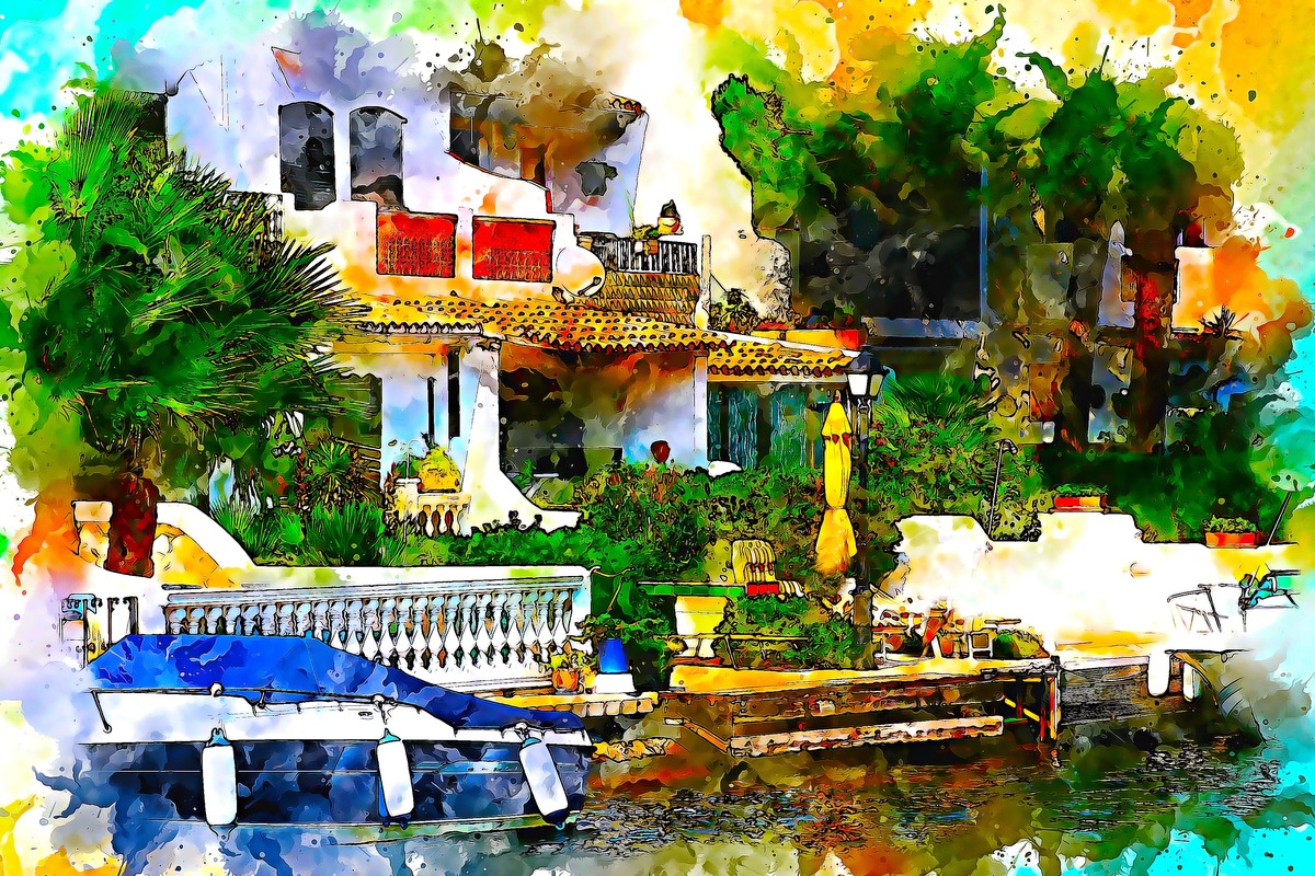 Çiçekli Akdeniz Evi Tablo