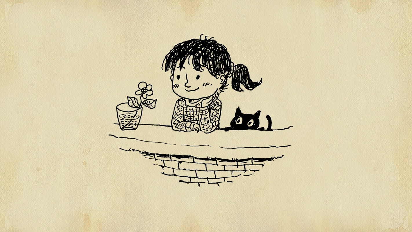 Çiçekli Kız ve Siyah Kedi Çizimi Tablo