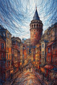 Galata Kulesi Çizgi Sanatı Tablosu