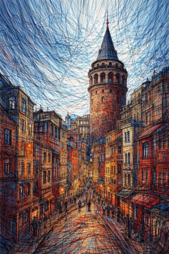 Galata Kulesi Çizgi Sanatı Tablo