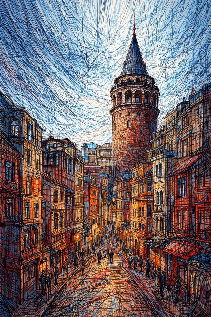 Galata Kulesi Çizgi Sanatı Tablo