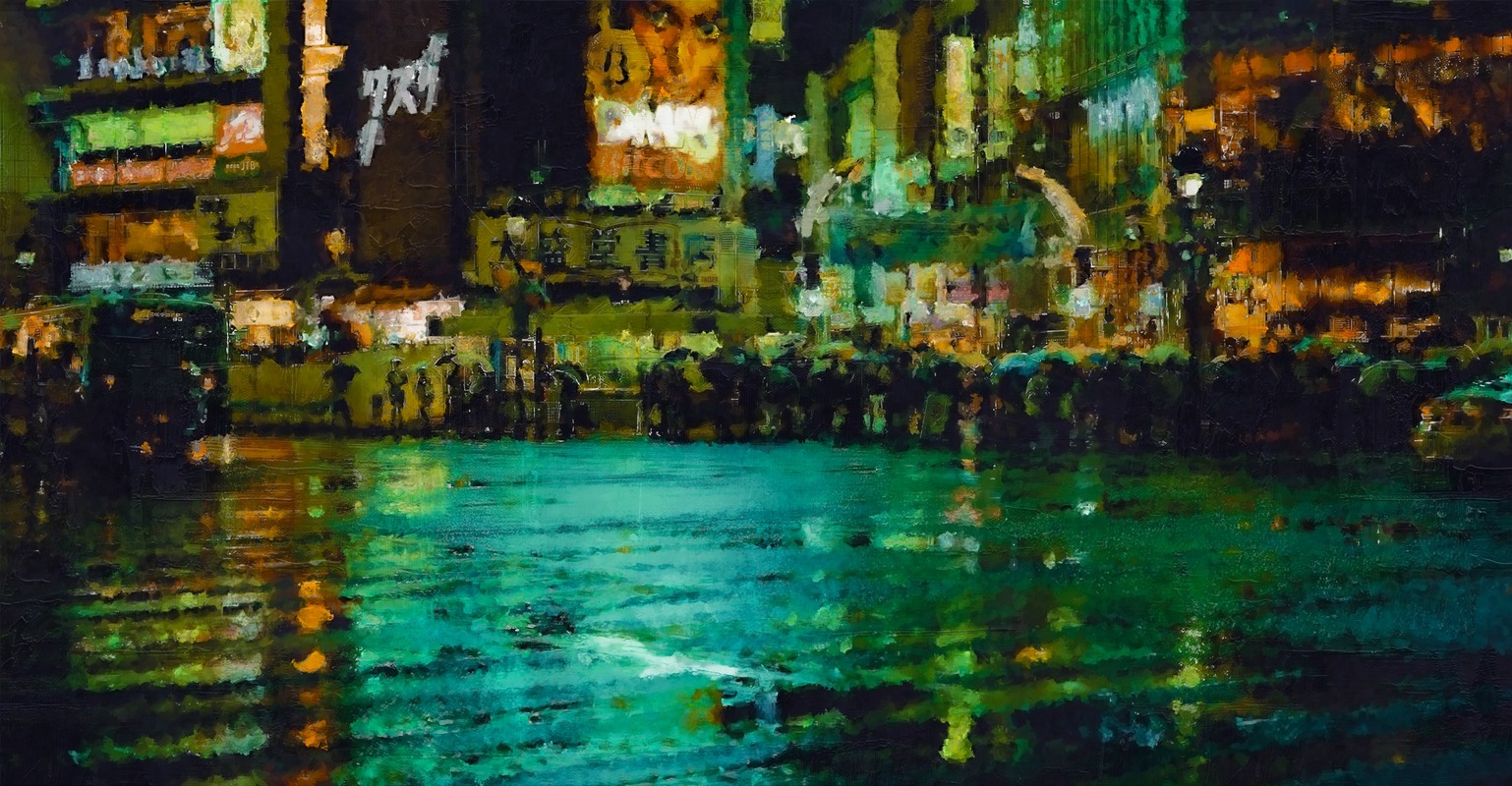 Gece Şehir Işıkları Yansıması Tablo