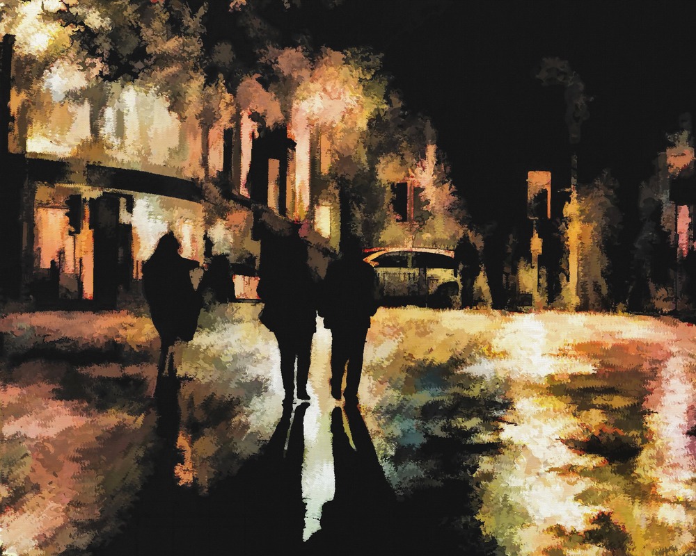 Gece Yağmurda Şehir Sokağı Tablo