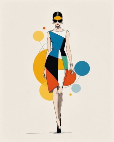 Geometrik Elbiseli Moda Mankeni Tablo