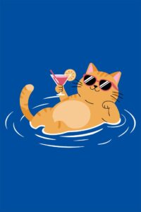 Havuzda Kokteyl İçen Kedi Tablosu
