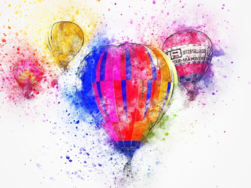 Kalpli Hava Balonları Suluboya Tablo