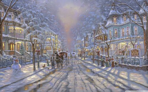 Karlı Şehir Sokağı Noel Havası Tablo