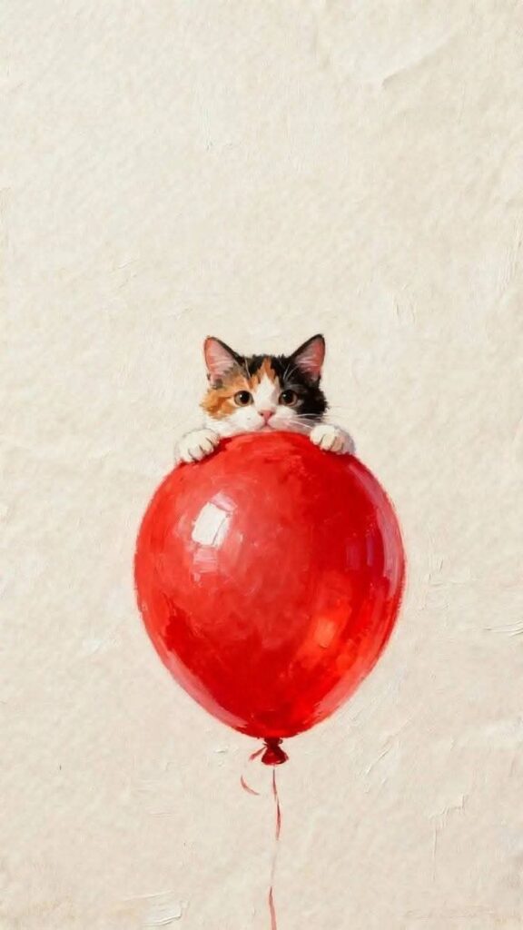 Kırmızı Balonlu Yavru Kedi Tablo - kanvas ve cam tablo | Dekolata