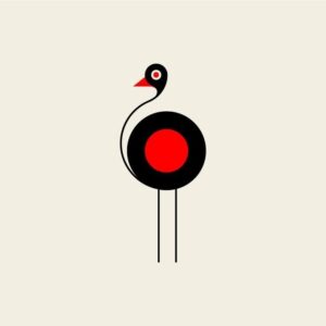 Kırmızı Daireli Minimal Kuş Tablosu