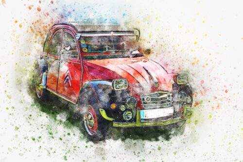 Kırmızı Retro Küçük Araba Tablo