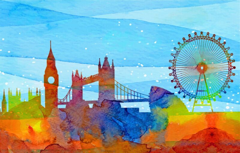 Londra Silueti Suluboya Tablo - kanvas ve cam tablo | Dekolata