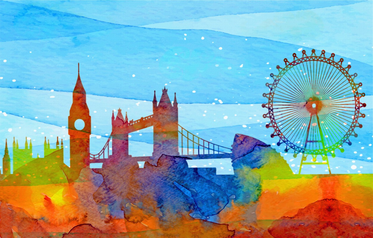 Londra Silueti Suluboya Tablo