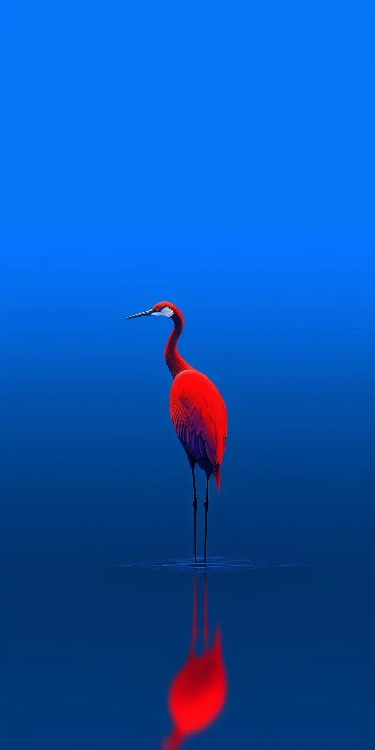 Mavi Fonda Kırmızı Flamingo Tablo
