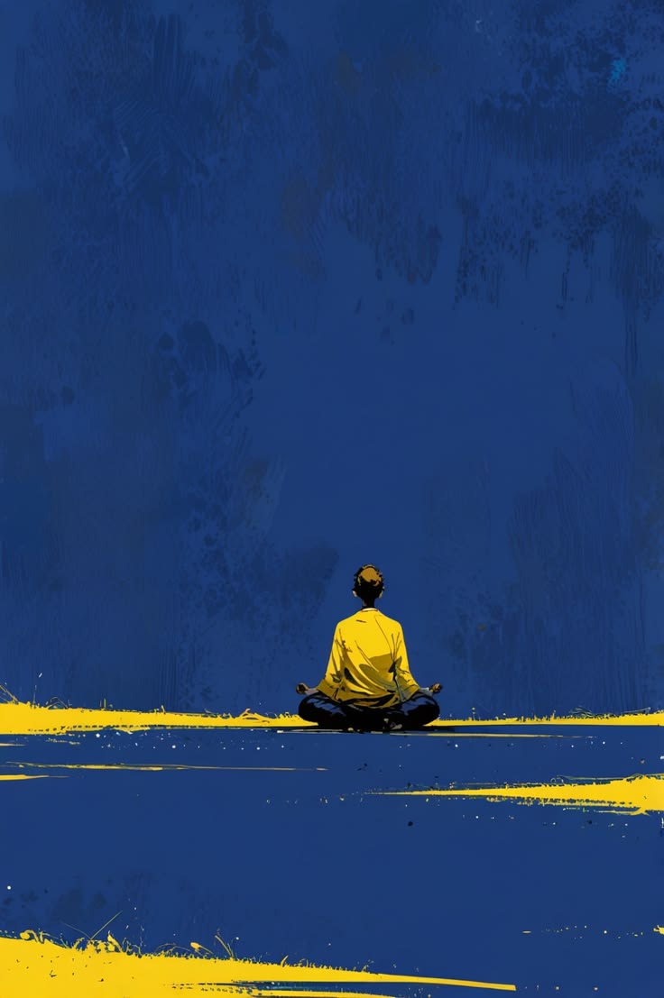 Mavi Fonda Meditasyon Yapan Adam Tablo
