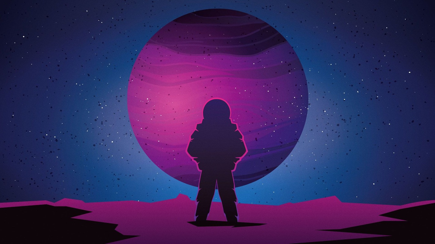 Mor Gezegen ve Astronot Siluet Tablo