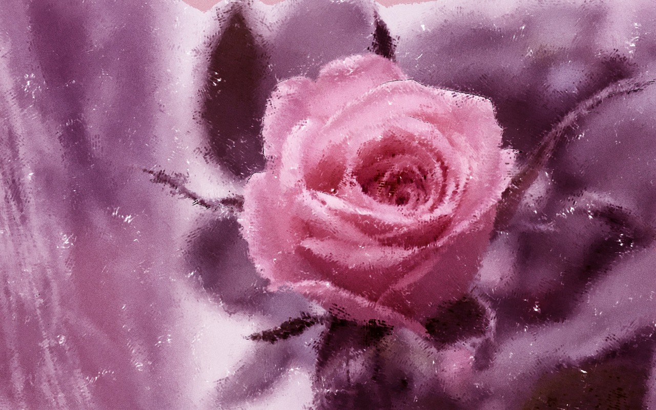 Mor Tonlarda Pembe Gül Tablo