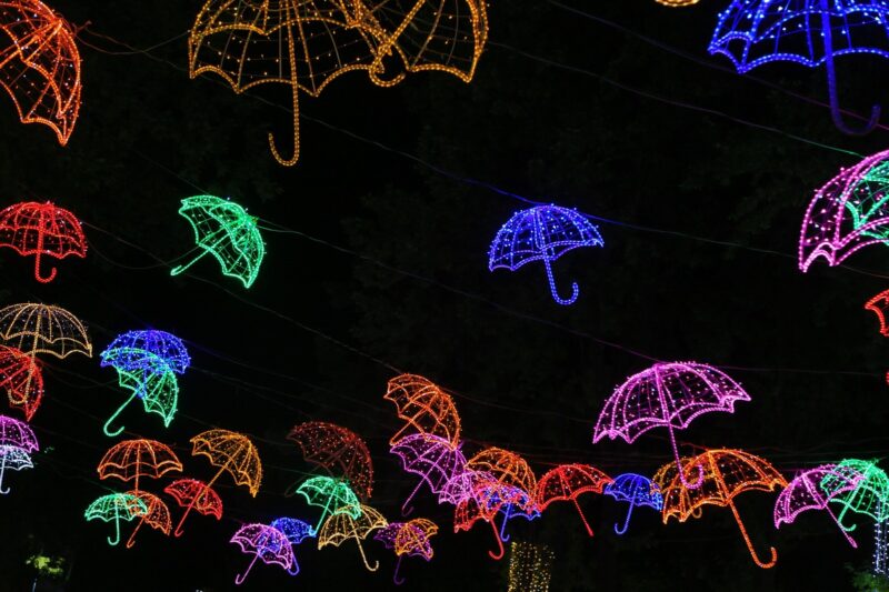 Neon Işıklı Şemsiyeler Tablo - kanvas ve cam tablo | Dekolata