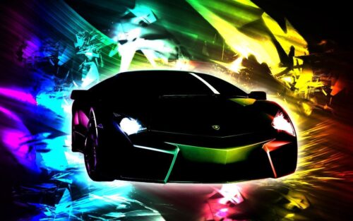 Neon Işıklı Siyah Spor Araba Tablo
