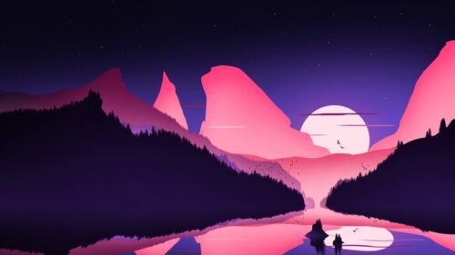 Pembe Gün Batımı ve Göl Tablo