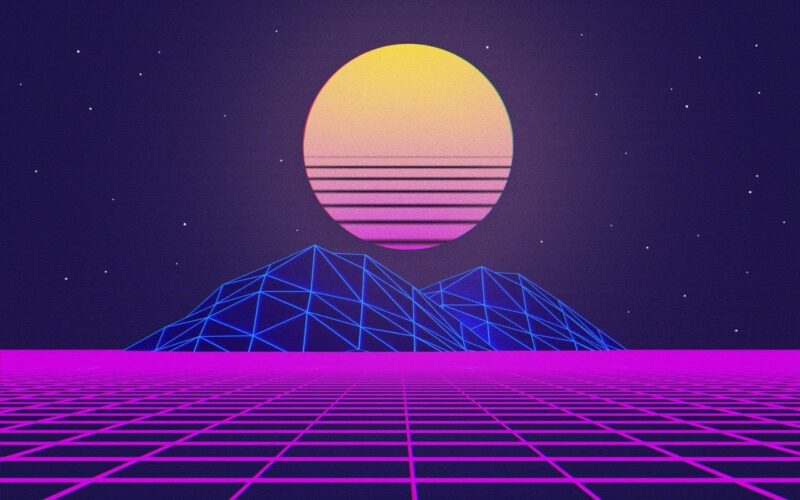 Retro Güneş ve Neon Dağlar Tablo - kanvas ve cam tablo | Dekolata