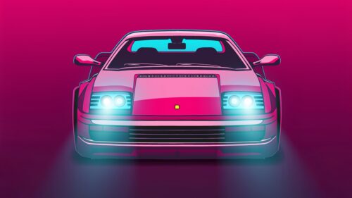 Retro Spor Araba Önden Neon Tablo