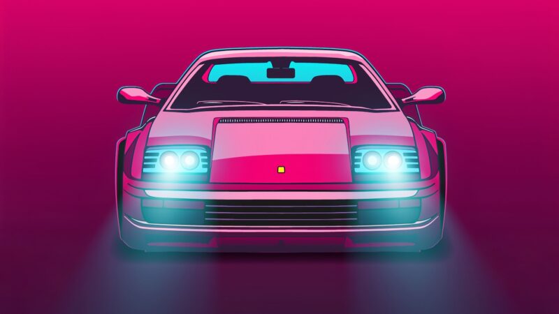 Retro Spor Araba Önden Neon Tablo - kanvas ve cam tablo | Dekolata