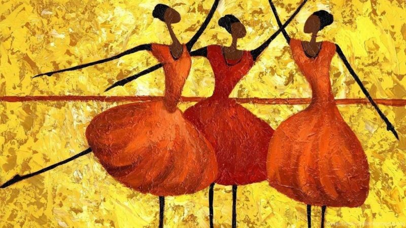 Sarı Fonda Dans Eden Kadınlar Tablo - kanvas ve cam tablo | Dekolata